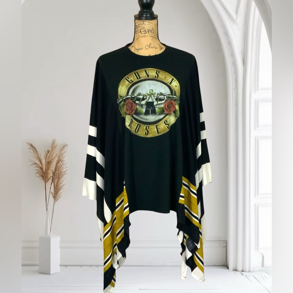 Sold Upcycled Guns N Roses Tee Shirt Oversized Boho Slouchy Top One Of A Kind - Picture 3 of 13